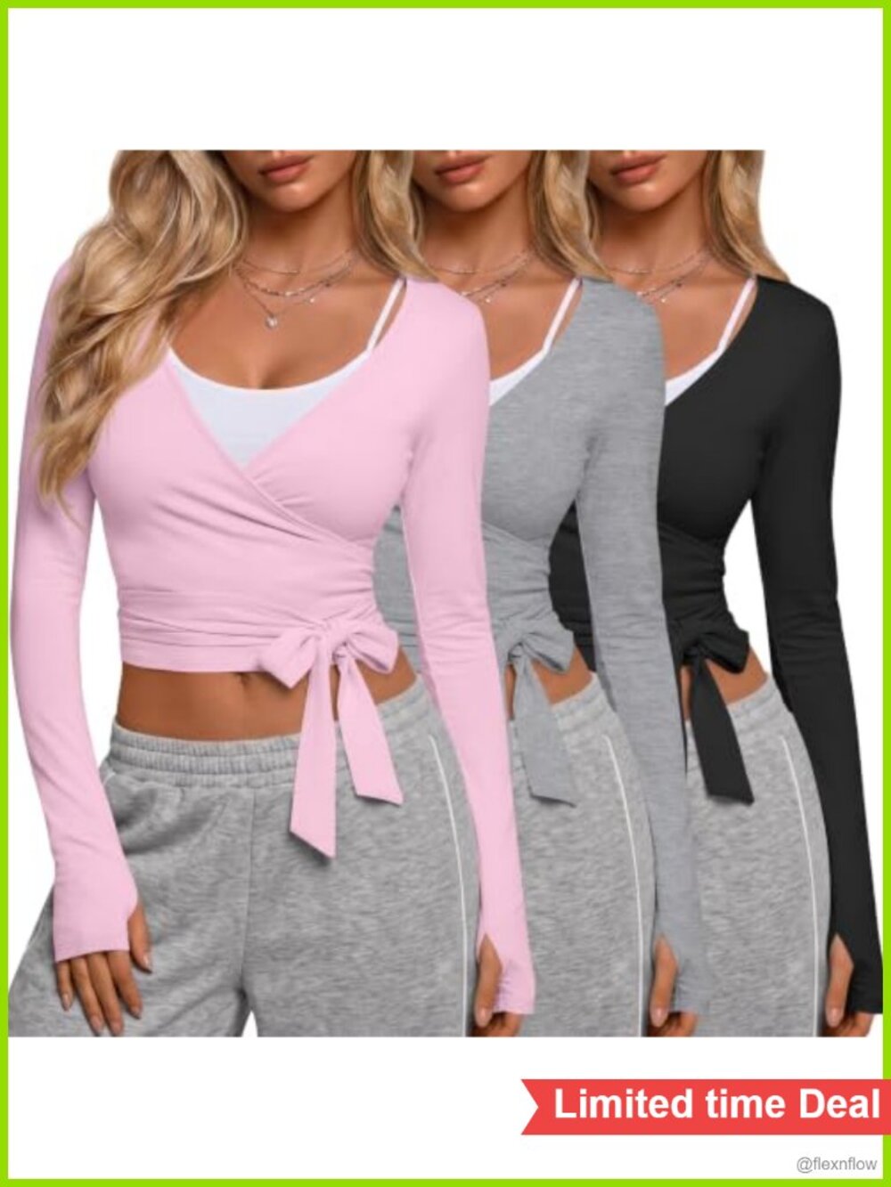 3 Pack Womens Cotton Blend Pilates Wrap Tops Thumb Holes Cover Up Workout Shirts